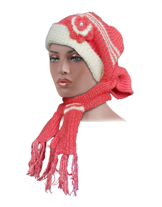Women Woolen Muffler and Cap for Women Orange